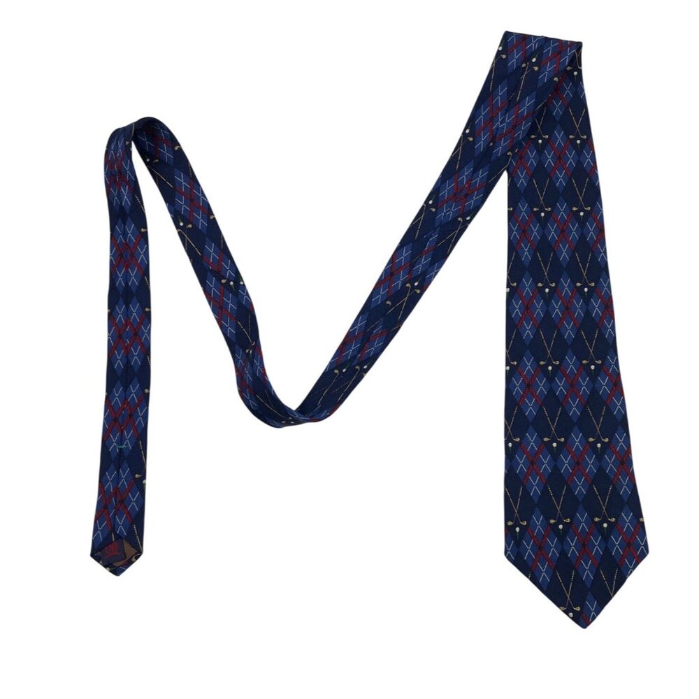 Tommy Hilfiger Blue & Red Diamond Golf Club Print 100% Silk Mens Tie Necktie - Picture 3 of 7